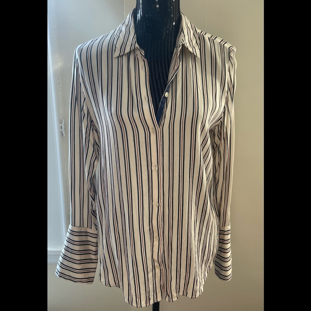 Something Navy Pinstripe Oversized Blouse Size XS